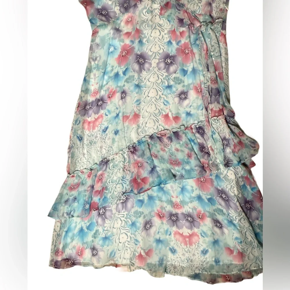 Sundance Fairycore Dress Size 14 Womens 100% Silk Sleeveless Ruffled Tiered Midi - Picture 3 of 10